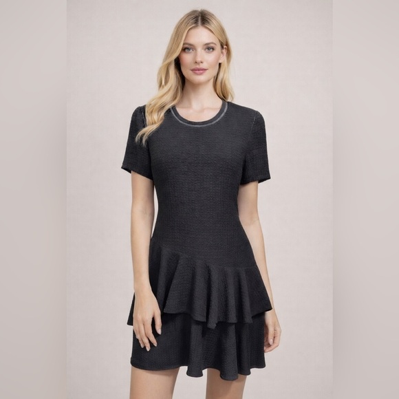 Rebecca Taylor Dresses & Skirts - Rebecca Taylor Dress Size 12 Navy Blue Short Sleeve Zip Up Back Lined Ruffled